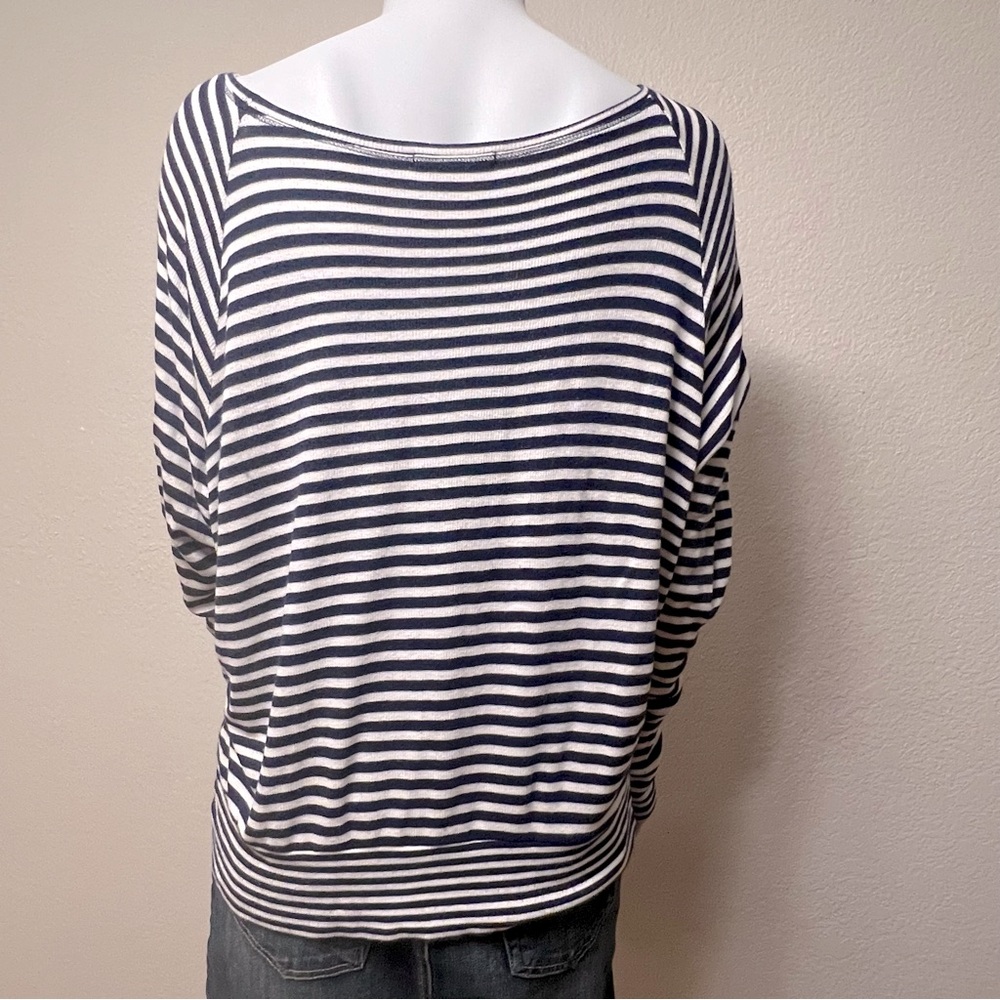 Bordeaux Blue White Striped Long Sleeve Scoop Neck Sweater - Picture 4 of 12